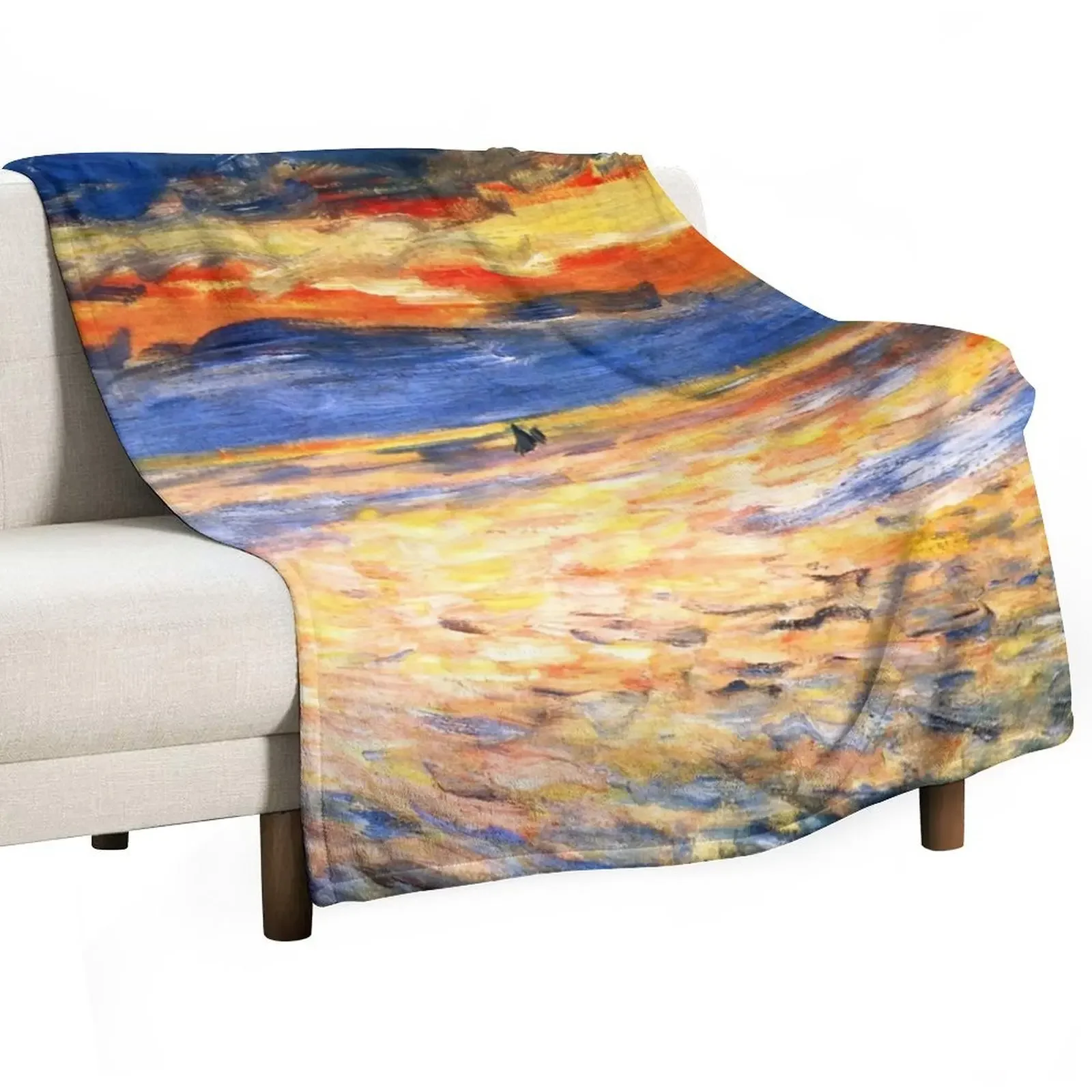 Sunset by Renoir Throw Blanket Cute Thin Soft Big Blankets