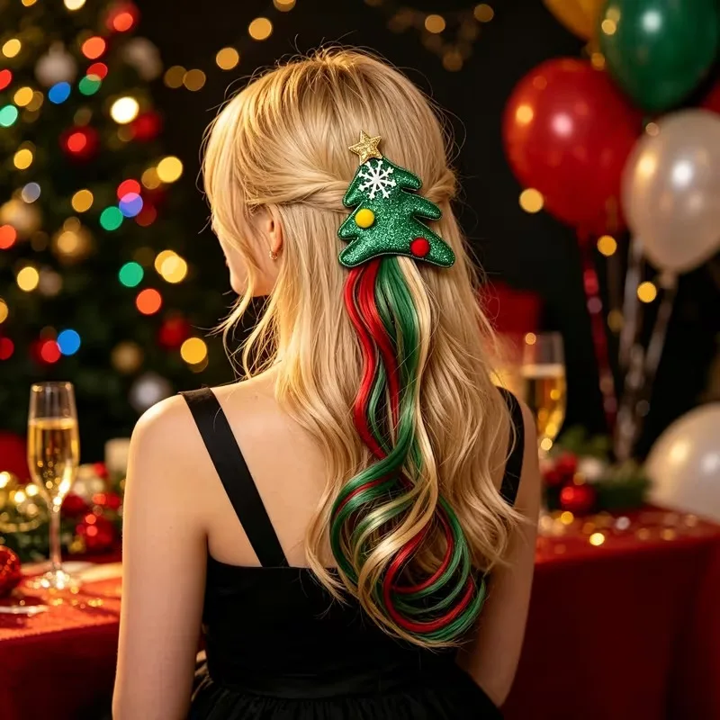 1-10PCS Christmas Colorful Wig Hair Clip Bow Braided Accessory for Party Costume Decoration Festive Home Celebration Supplies