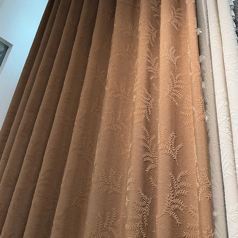 Caramel Color Chenille Jacquard Thickened Blackout Curtains for Living Room Bedroom French Window Customized Finished Products