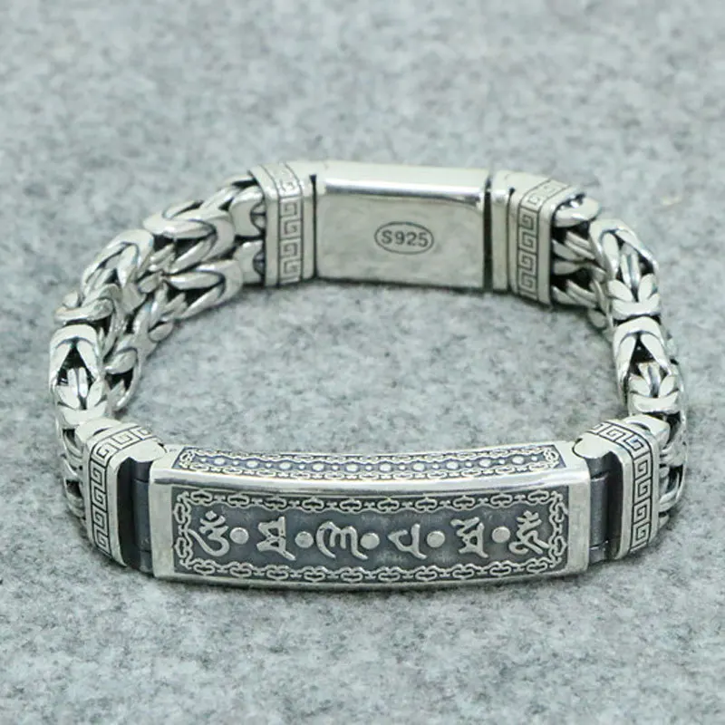 

Wholesale S925 sterling silver six word truth men's bracelet Thai silver retro double row keel pattern personality China-Chic si