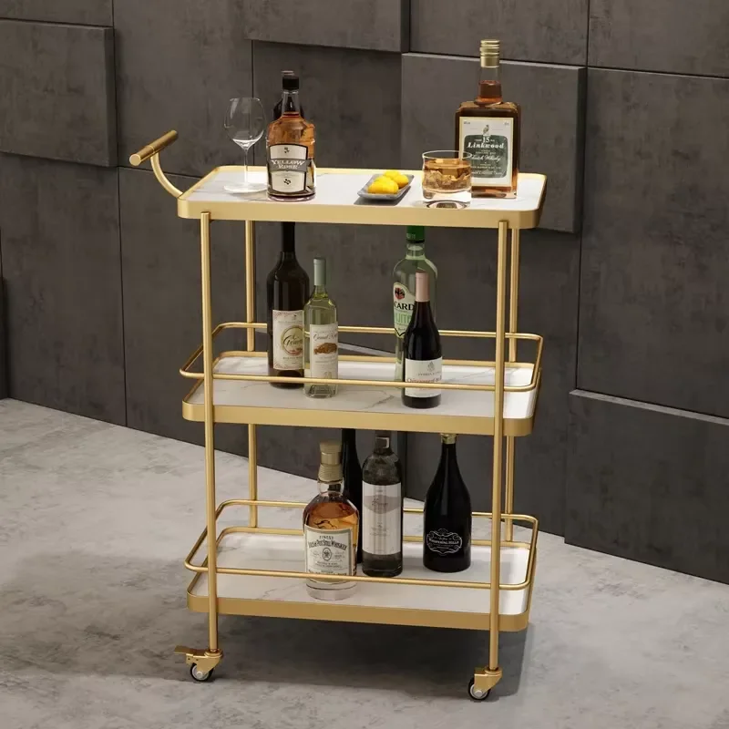 Mobile Iron 4-Wheel Three-Layer Commercial Hotel Restaurant KTV Coffee Cake Beverage Delivery Cart European Nordic Style