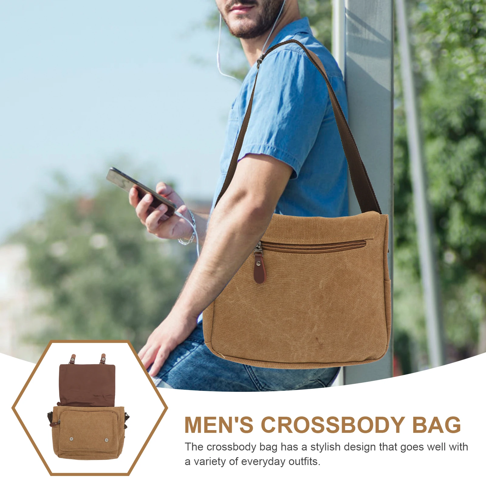 

Canvas Crossbody Bag Men Women Shoulder Bags School High Capacity Lightweight Khaki Satchel Casual Daily Storage Practical Gift