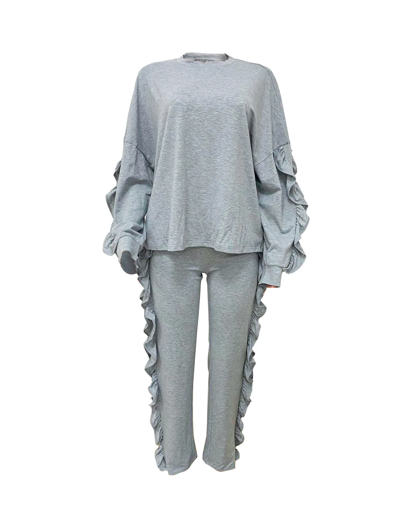 

Women's Set Long Sleeve Ruffles T-Shirt Sweatshirt and Wide Leg Jogger Pants Sets 2025 Fall Two 2 Piece Sets Outfits