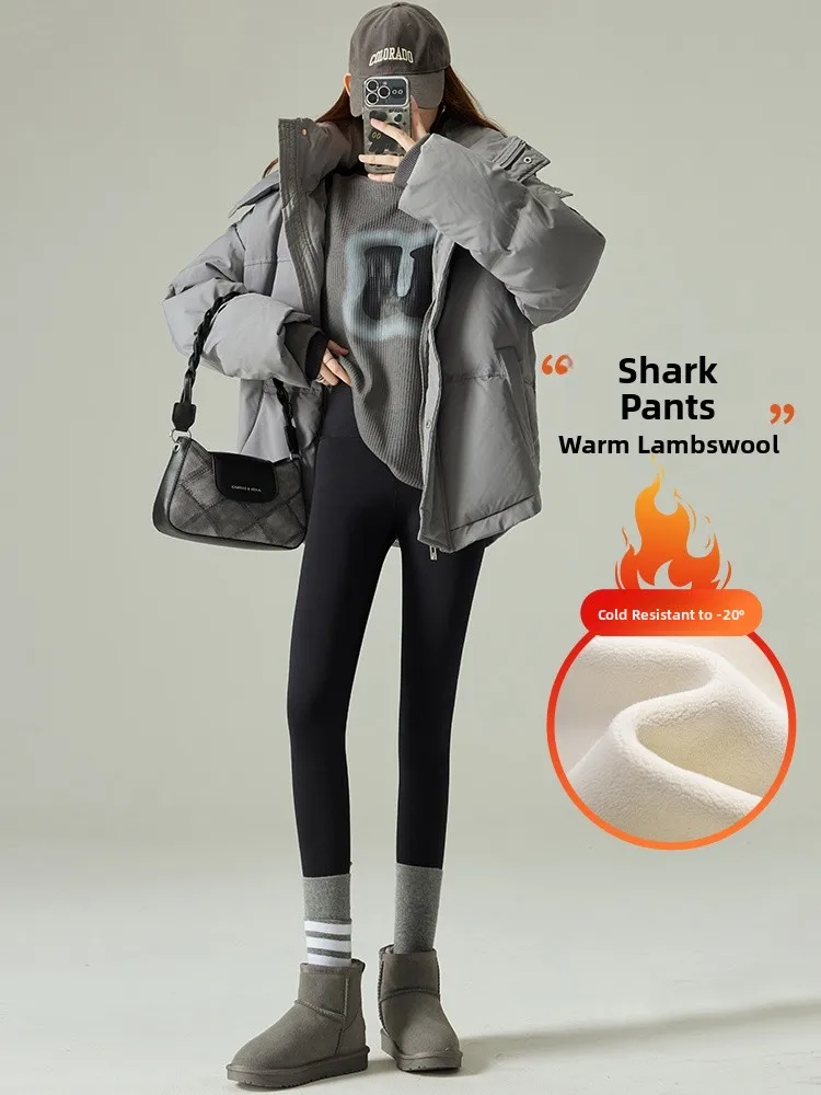 Women's High-Waist Fce-Lined Yoga Pants Autumn Winter Warm Slimming ark Pants Casual Long Pants Nylon Spandex Blend