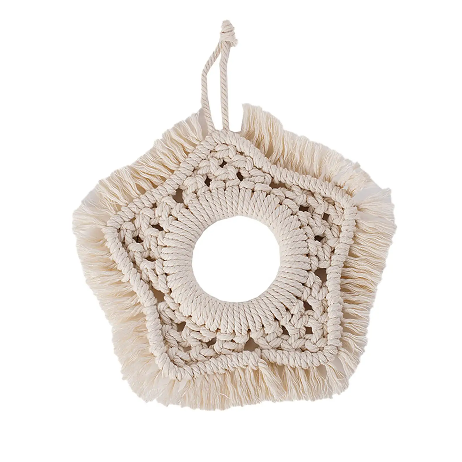 Chic Macrame Handwoven Wall Hanging Bohemian Crafts Five Pointed Star Pendant for Apartment Bedroom Wedding Ornament Decor