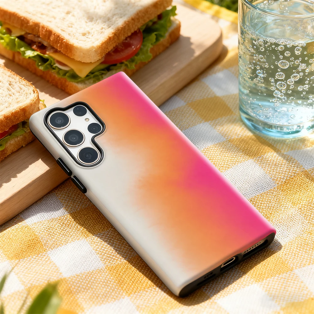 حافظة هاتف متدرجة باللون الوردي - لهاتف سامسونج جالاكسي S25 Ultra S24 S23 Ultra Plus غطاء خلفي لامع بطبقة مزدوجة