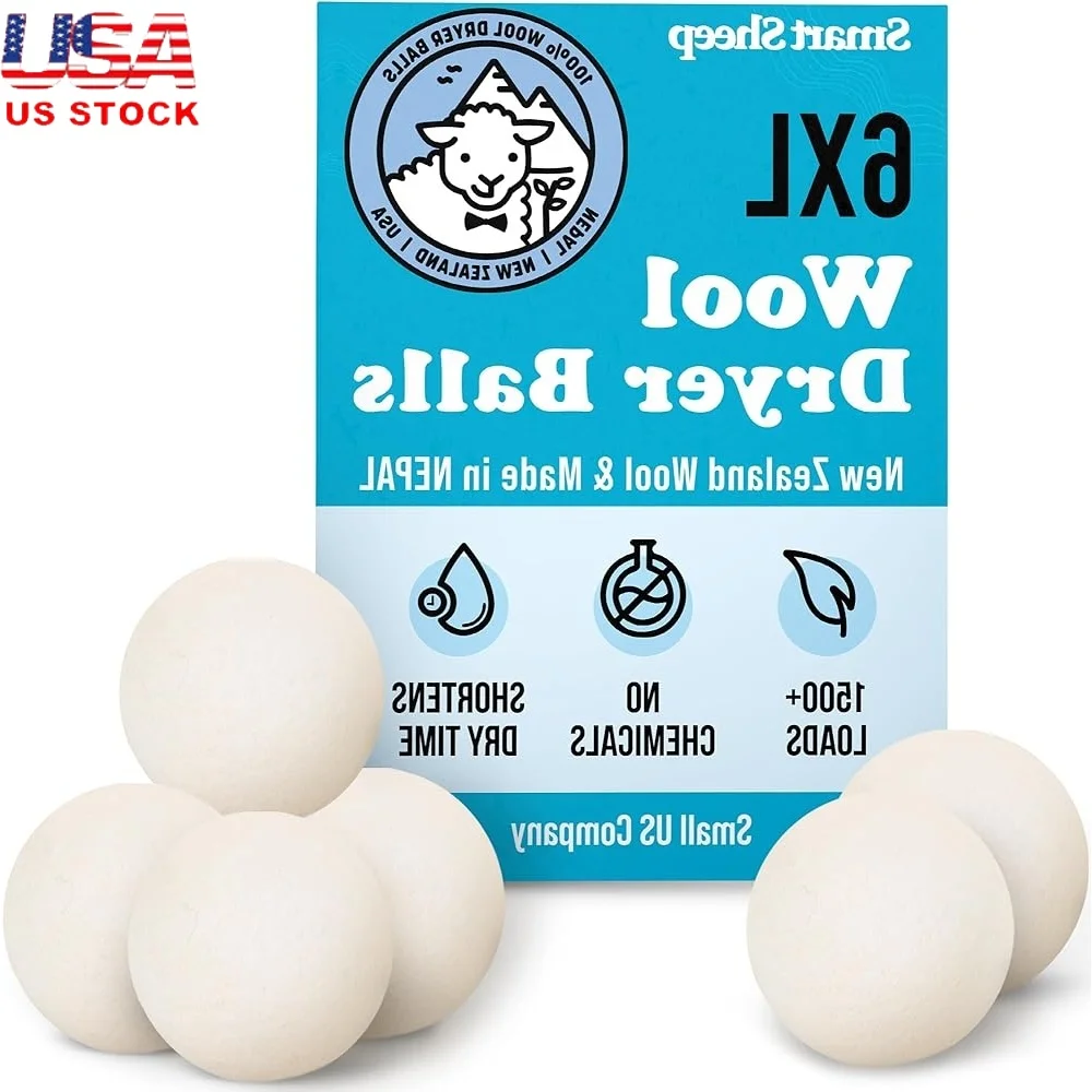 

Шарики для сушки шерсти XL, 6 упаковок, смягчитель для натуральной ткани премиум-класса, экологически чистый, заменяет листы сушки, уменьшает время сушки, смягчает стирка