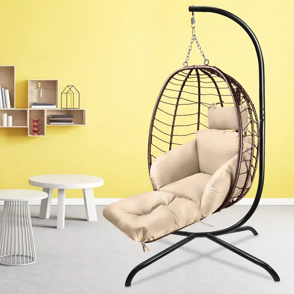 

Wicker Hanging Swing Chair with Leg Rest and Stand, Indoor and Outdoor, Hammock Basket Chair, Furniture Egg, Free Shipping