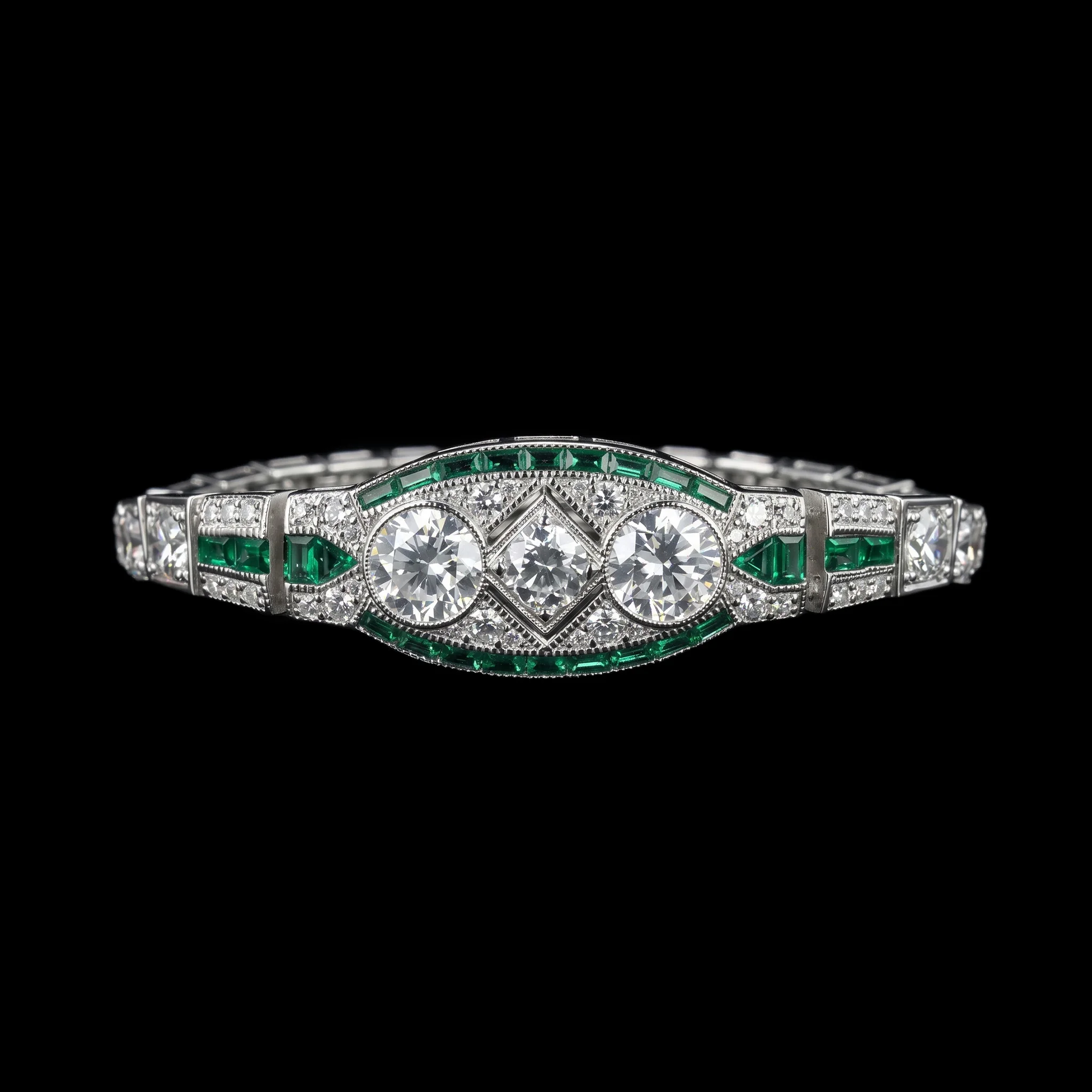 

Art Deco Artificial Emerald Diamond Bracelet Vintage Women's 925 Sterling Silver Antique Statement Fine Jewelry Engagement Gifts