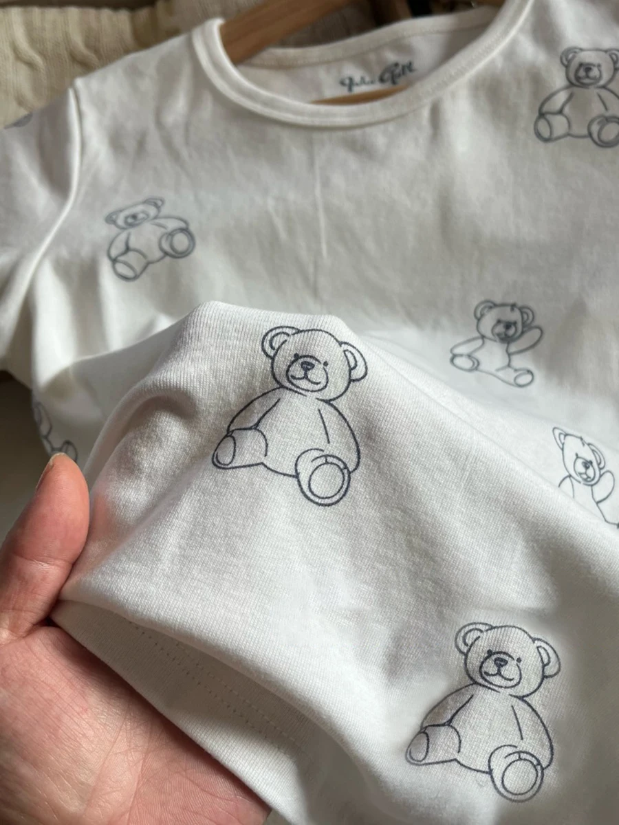 Cute Little Bear Print T-shirt Pant Set Women O-neck Slim Short Sleeve Tees+Straight Sweatpant Sweet Home Pajama 2 Piece Set Y2k