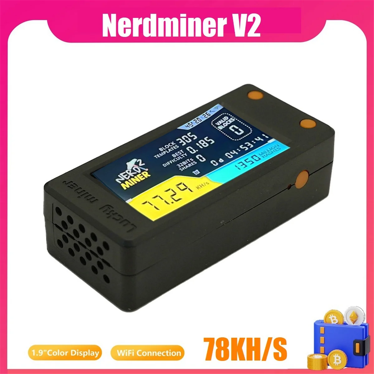 جديد 3C-Nerdminer V2 78KH/S BTC منفرد اليانصيب مينر مع شاشة الكريستال السائل بيتكوين BTC التشفير مينر ASIC التعدين مينر الصامت #4