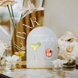 His and Hers Wedding Cocktails,Signature Drink Sign,Wedding Bar Sign,Gold Mirror and Frosted Acrylic Bar Menu Sign,Table Decor