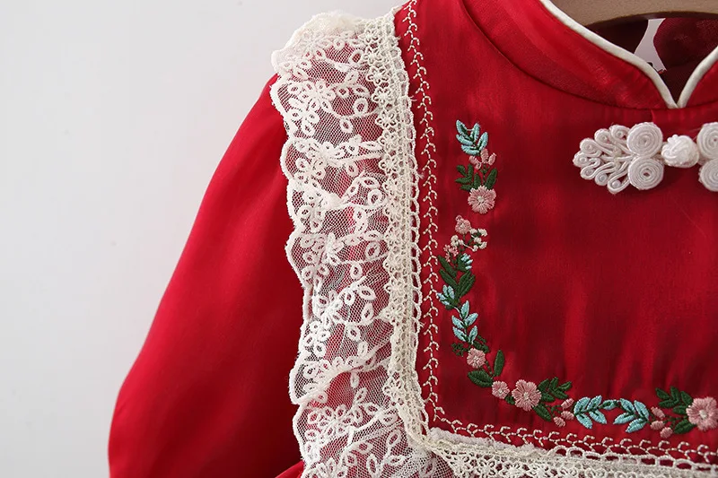 Herbst Winter Baby Mädchen Gericht Kleider Langarm Kinder kleidung Spitze europäischen und amerikanischen Stil Kinder kostüm 0 bis 3 Jahre – Detail 7