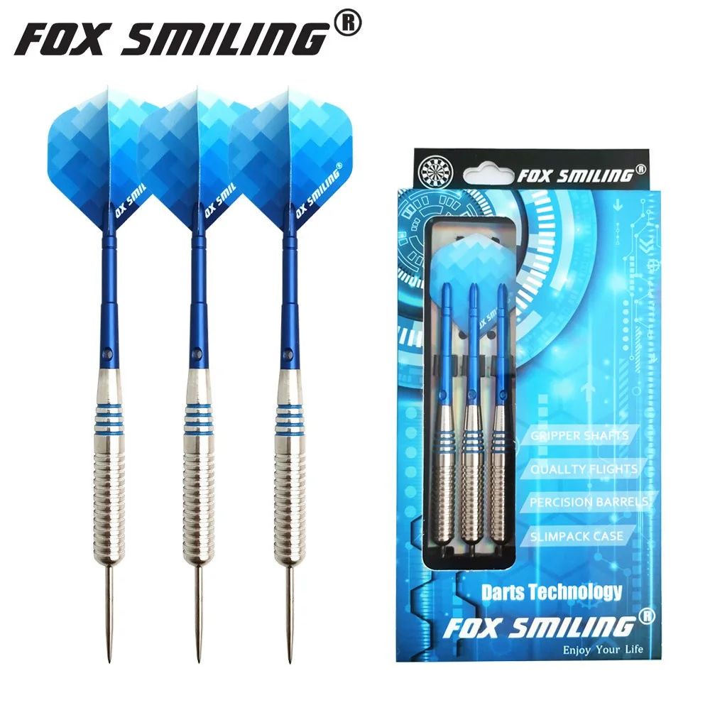 3 buah Fox tersenyum 24g Steel dart dengan Iron Dart barel dan aluminium shaft biru