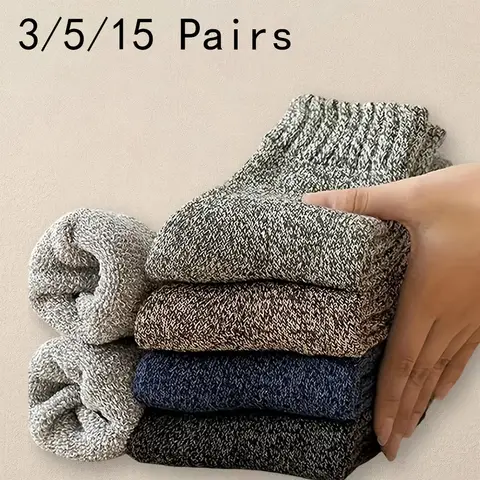 3/5/15 Pairs Men Solid Color Socks  Fashionable Simple Versatile Winter Socks Are Soft Comfortable Lightweight Casual In Length
