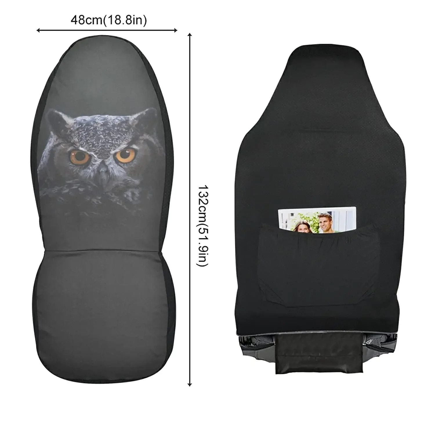 ALAZA Owl Portrait Animal Print Car Seat Cover Front Seats Only for Women Men Seat Cover w/Organizer Pocket for Cars SUV Truck S