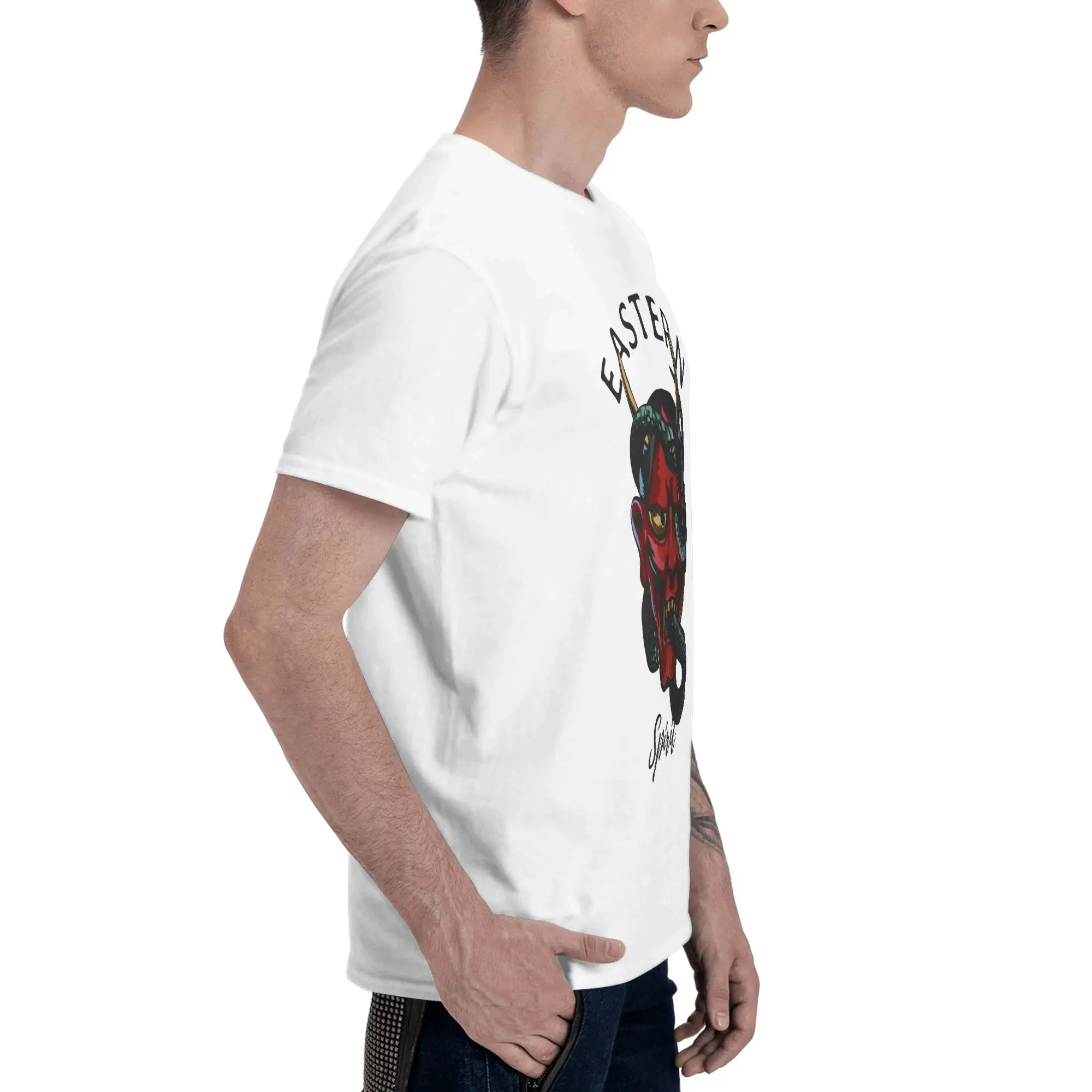 Eastern Red Demon Mask Print Men T-Shirt Clothes  Tee Shirt Short Sleeve fugees 100% Cotton