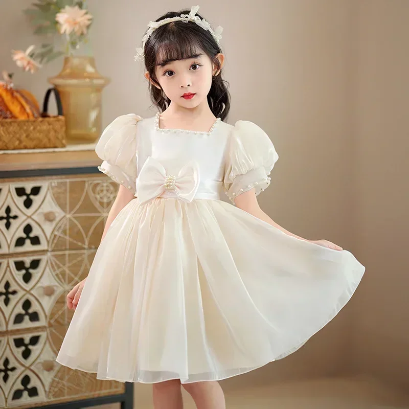 2024 Summer New Children's Dress Wholesale Piano Performance Dress Flower Girl Princess Dress Summer Dress