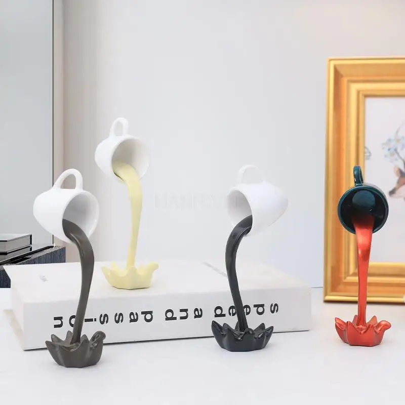 Resin Statues Floating Coffee Cup Art Sculpture Home Kitchen Decoration Crafts Spilling Magic Pouring Liquid Splash Coffee Mug