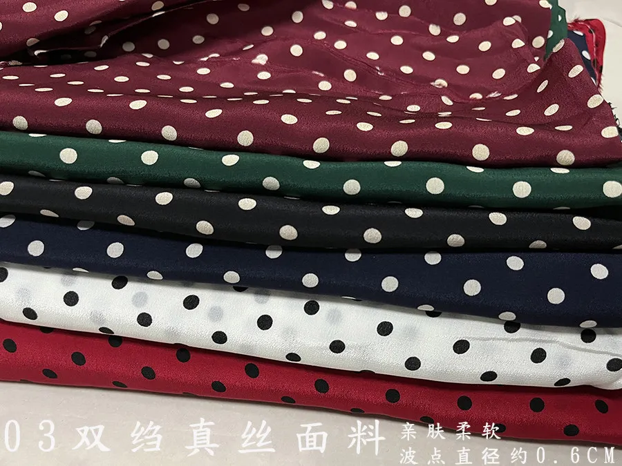 Designer Cloth Crepe De Chine Silk Clothing Fabric 6-Color Small Polka Dot Inkjet Silk Light and Opaque Fabric Dress DIY