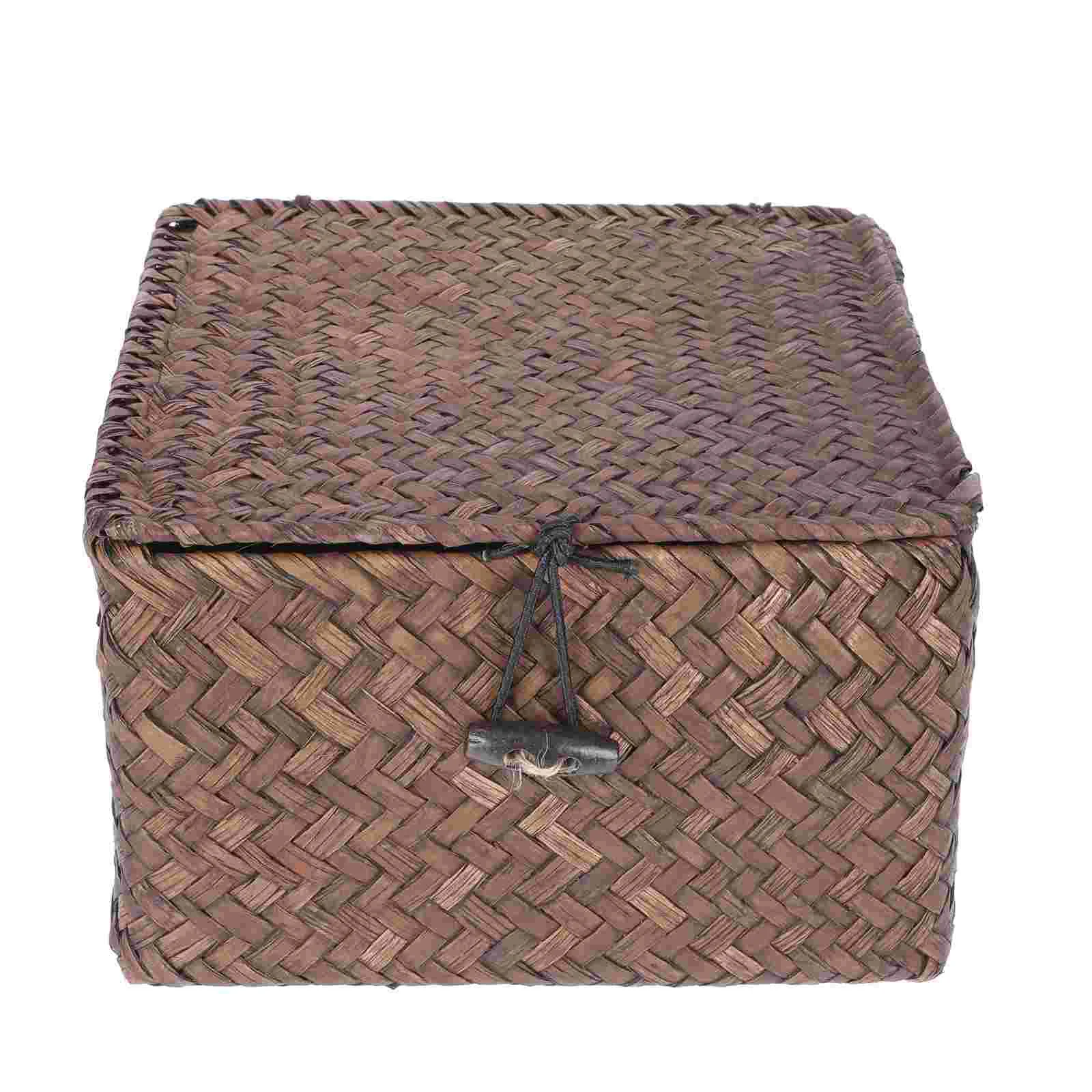 Seagrass Basket with Lids Storage Box Decor Household Seaweed Multi-function Baskets