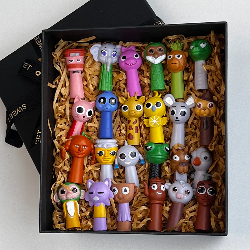 

24pcs Incredible Box The Classic Of Mountains And Rivers Peripheral Figurines Funny Wooden Stick People Shark Elephant Models