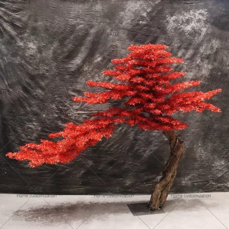 Artificial Red Maple and Pine Tree Fake Plant for Hotel Lobby Landscaping Chinese Style Decorative Ornament Indoor Outdoor