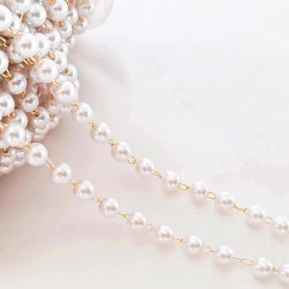 14K Gold-plated 6mm Imitation Pearl Chain, Homemade Shell Material Bracelet, Necklace, DIY Jewelry Accessories