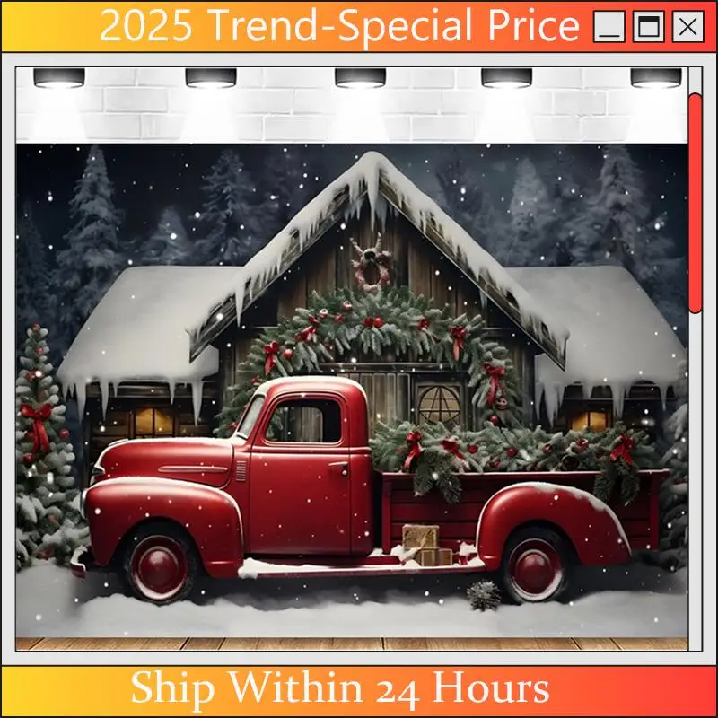 

Christmas Background Cloth Party New Year Vintage Red Truck Children Photo Studio Photography Background Cloth,E Easy Install