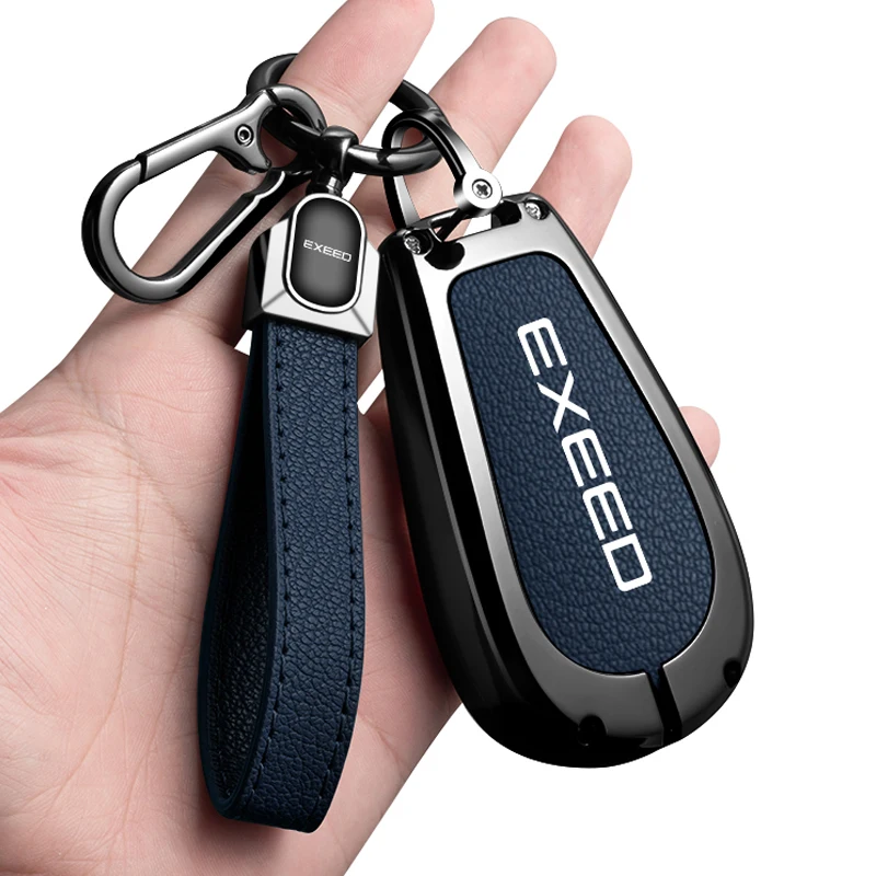 Metal+Leather For Car Key Ring For Chery Exeed VX RX CDM\LX PHEV Modified Key Fob Case Protector Auto Keychain Zinc Alloy