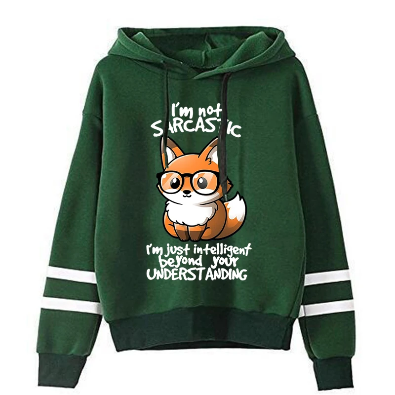 Women’s Graphic Just Intelligent Beyond Your Understanding Long Sleeves Casual Versatile Pullover Cute Fox Hoodies Autumn Tops