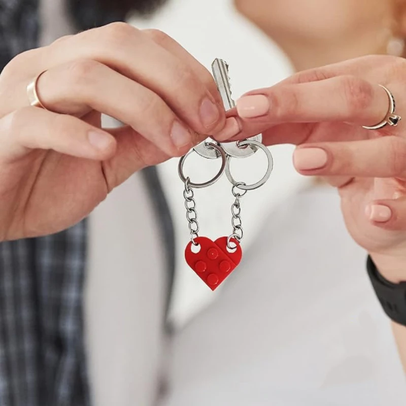 Heart Keychain Small Brick Matching Pendant for Couples