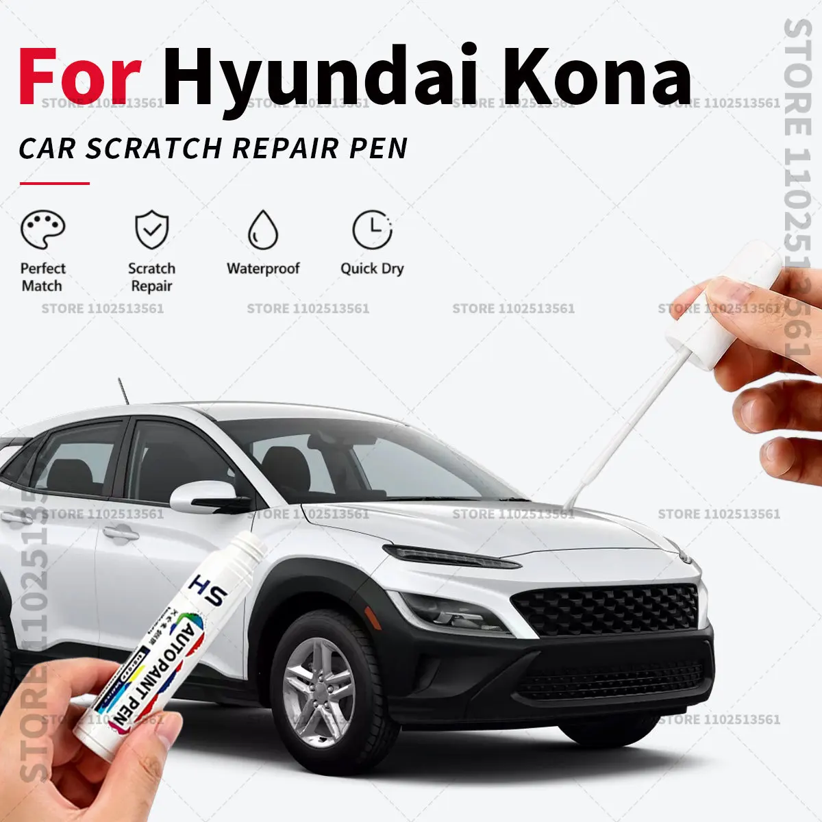 Car Touch Up Paint Pen Quick Repair Scratch Remover Auto Paint Brush Easy Application For Hyundai Kona White RBC Black Blue Red