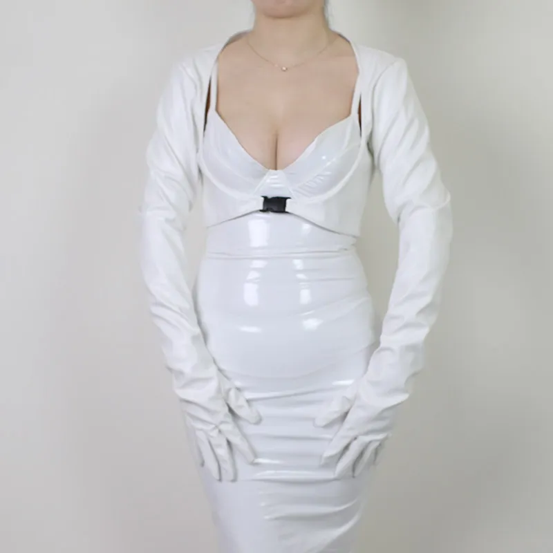 Samt-Bolero-Handschuhe, weiß, schwarze Oberjacke, kurzes Shrug-Oberteil, Sonnenschutz, UV-Schutz, Pullover, Abendkleid, sexy, elegant – Detail 38