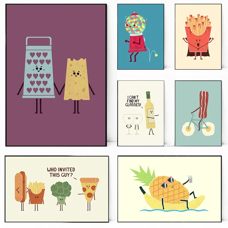 1pc frameless canvas painting 1pc frameless canvas Cartoon Food Taco Pizza Cocktail I Cant Find My Glasses Poster Print  Cute Wa