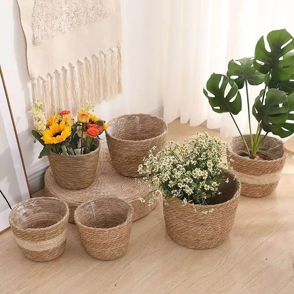 1 Stück Rattan-Blumentopfkorb für Gartenterrassen, Pflanzkorb, aus Gras geflochtener Blumentopf, Mini-Pflanzenkorb aus geflochtenem Material – Detail 6