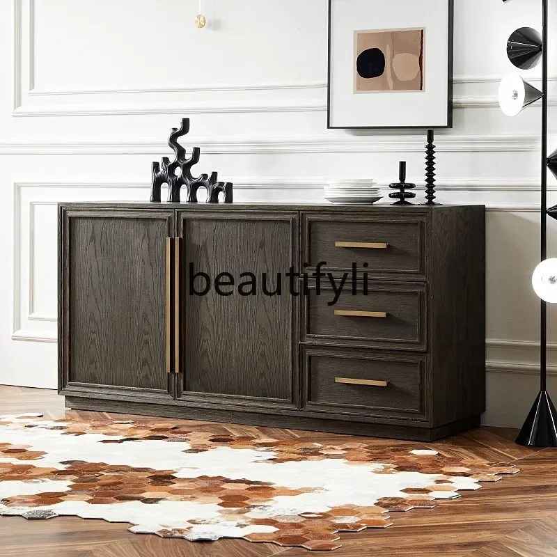 

Nordic modern simple medieval solid wood dining side cabinet light luxury restaurant tea to make old dining side cabinet