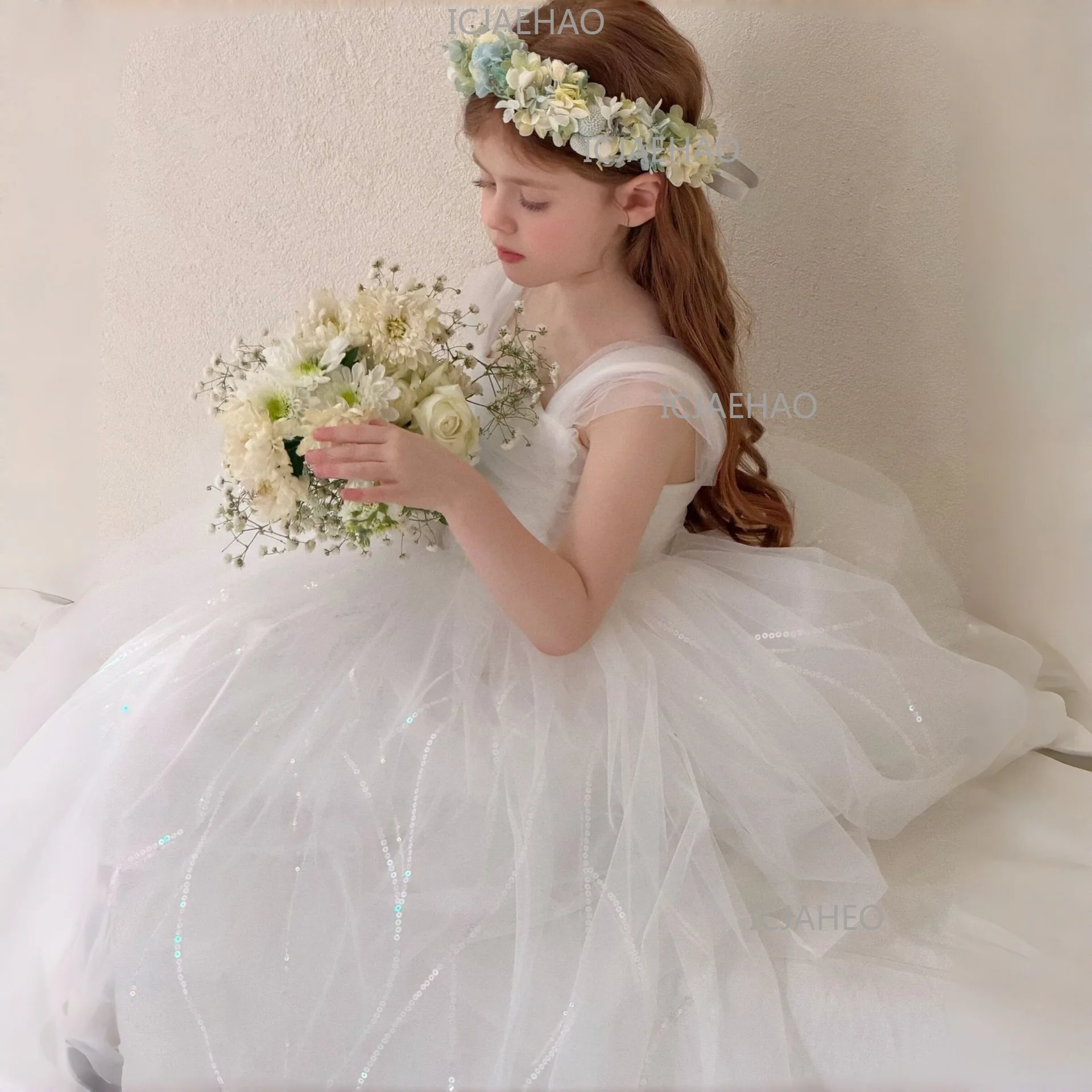 

2026Banquet Performance Gown, Flower Girl Dress, New Style Children Costume White Puffy Princess Dress For Girls, Kids Birthday