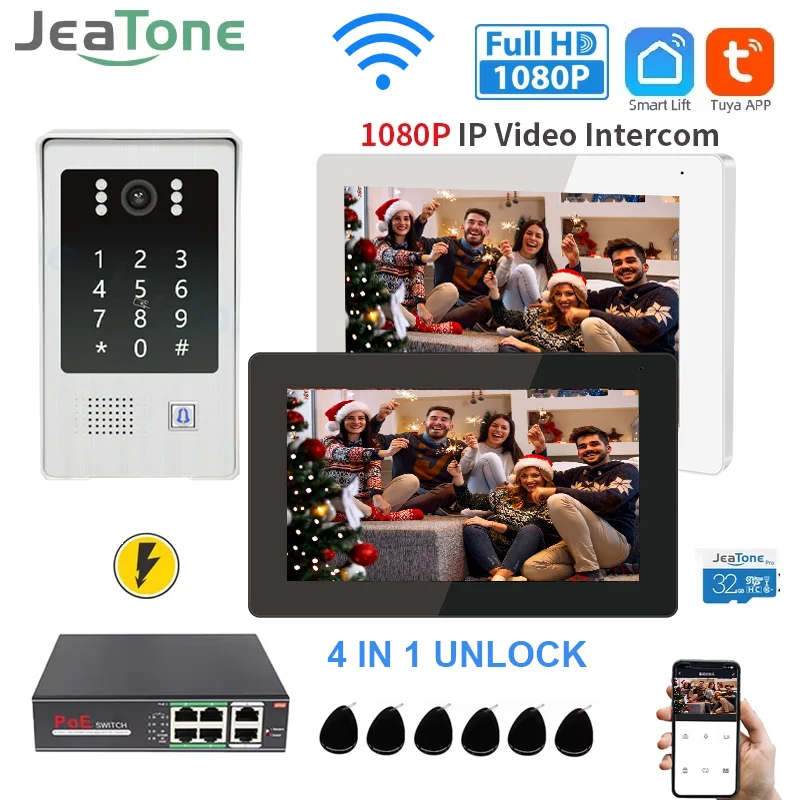 Jeatone 7 Inch Tuya Smart WIFI Apartments Intercom System IP Video intercom doorbell kit 1080p Touch Monitor Security Protect