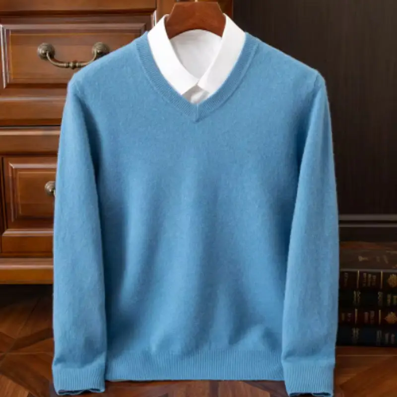 sky blue V-neck