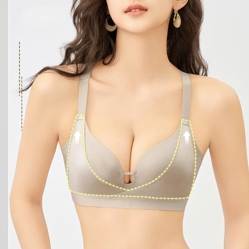 

Бесшовное атласное женское нижнее белье с маленькой грудью, защищающее от провисания, беспроводное женское нижнее белье, противоскользящий бюстгальтер без стальных колец