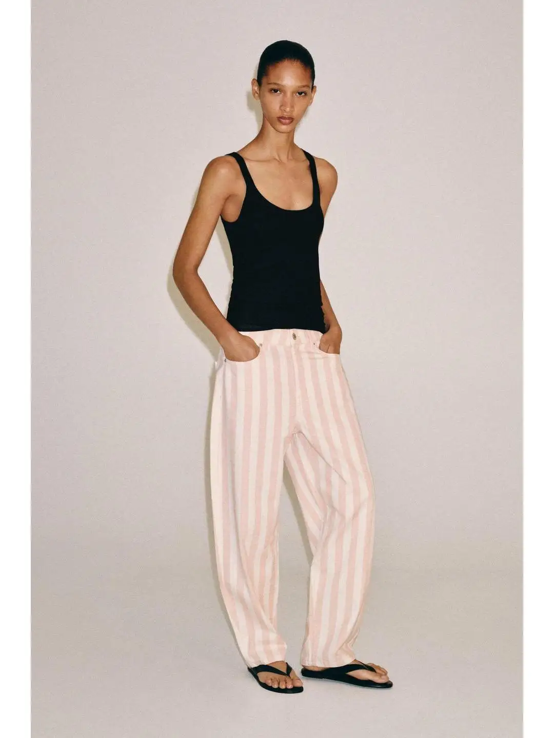 Summer Loose Casual Fashionable Striped Color Block Cone Shaped Jeans Ladies Loose Fit Polyester Fiber Natural Waist Jeans