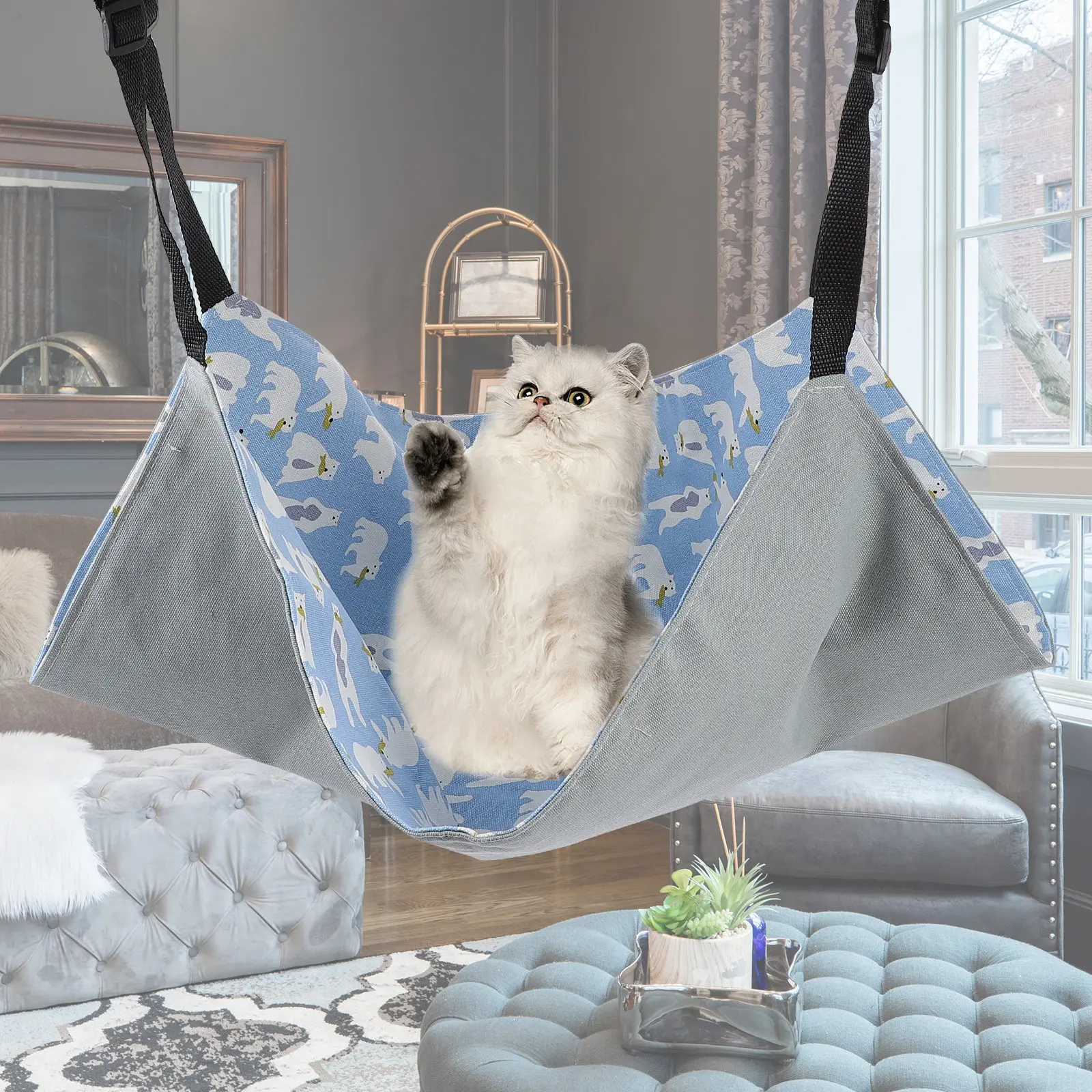 

Cat Hammock Pet Hanging Bed Swing Winter Pad Universal Cartoon Breathable Canvas Cat Sleeping Bed Space Saving