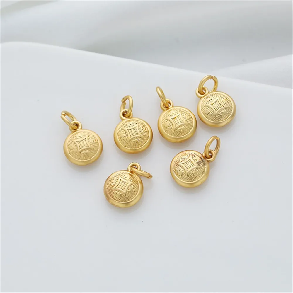 18k Gold Spray Sand Gold Matte Retro Coin 10mm Pendant Bracelet Necklace DIY Earrings Jewelry Accessories