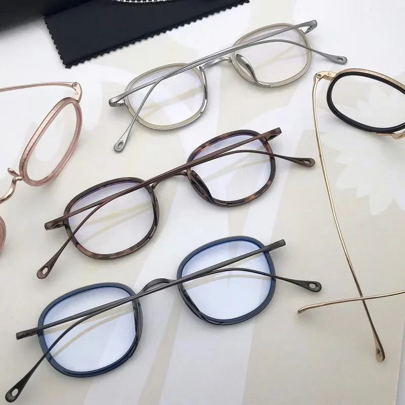 إطار من التيتانيوم خفيف الوزن ياباني نظارات مصنوعة يدويًا لقصر النظر الرجعية نظارات Gafas بيضاوية للرجال والنساء نظارات طبية