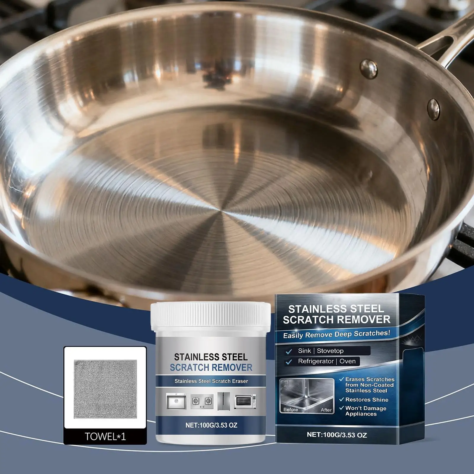 

100g Metal Cleaner All-Purpose Restorer Stainless Steel Scratch Eraser for Stove for Fridge Stove Faucet Appliance Aluminum