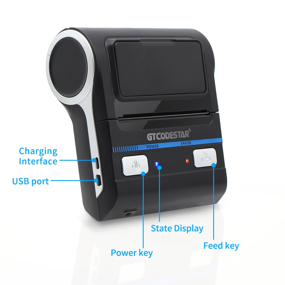Small Wireless 80mm Thermal Printer Mini Blue Tooth Portable Handheld Bar Code Receipt Pos Thermal Label Printer GT-P805