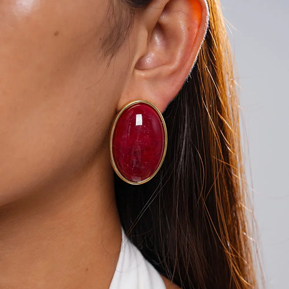 Smudging Effect Retro Oval Geometric Stud Earrings Smooth Surface Multicolor Acrylic Stud Earrings Sweet Women Earrings