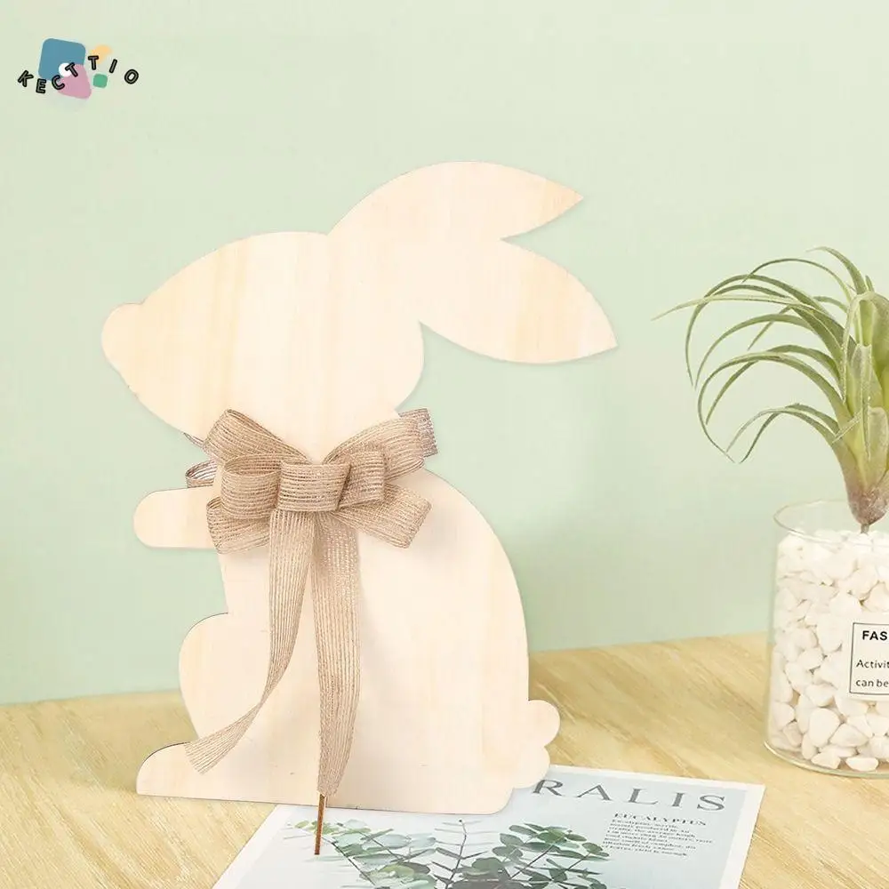 

30cm Easter Wood Bunny Ornament Large Rooster Brown Bowknot Wooden Easter Ornaments Egg Decorative Easter Wooden Crafts Desktop