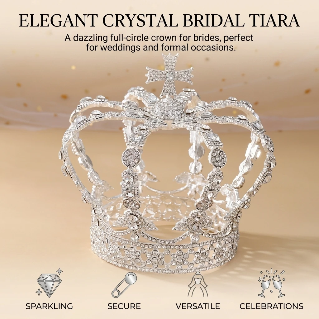 Bridal Tiara Rhinestone Crown Wedding Hair Accessory European Style Crystal Headband for Formal Party Jewelry